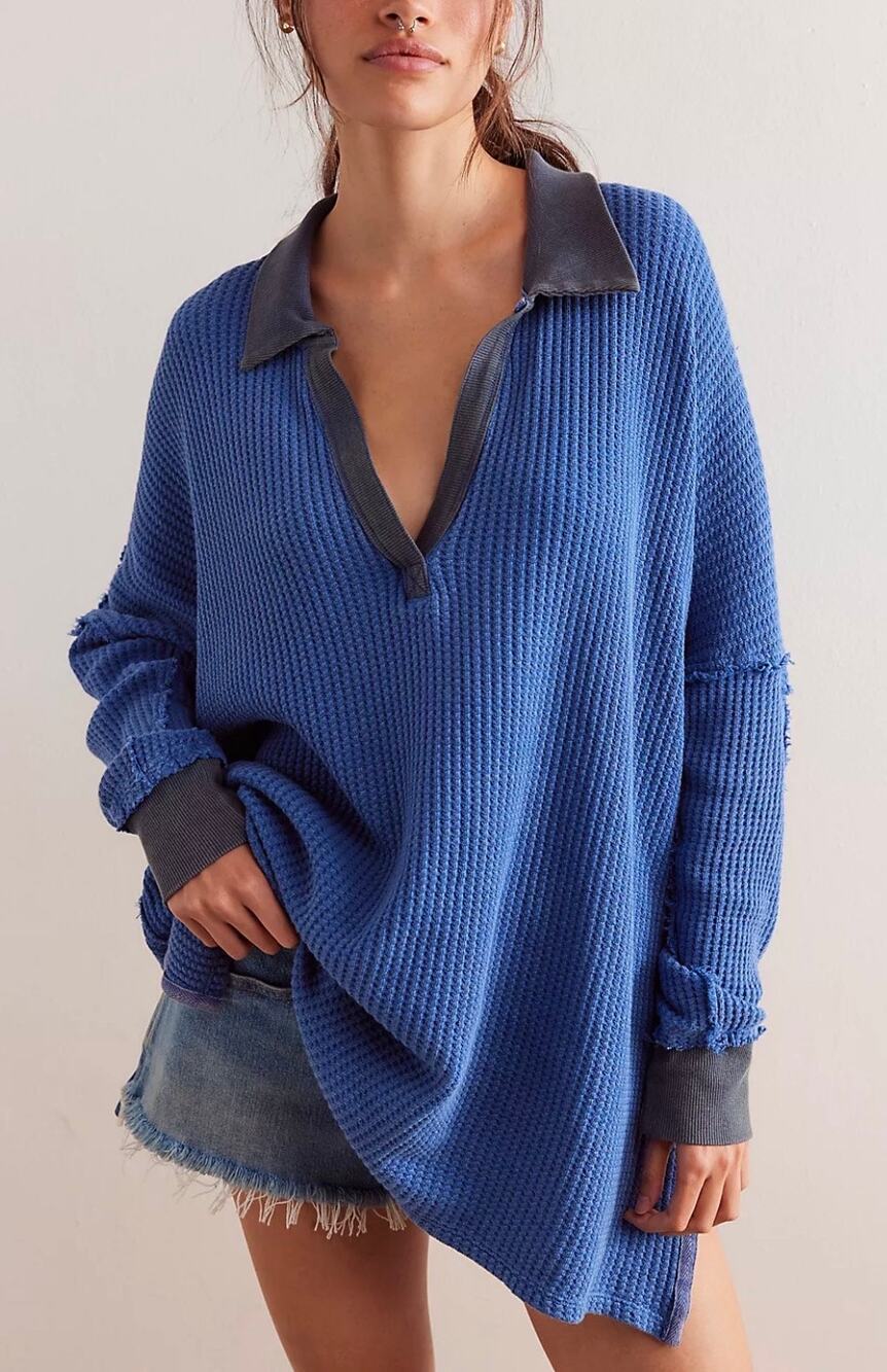 Free People We The Free Travis Polo Waffle Knit